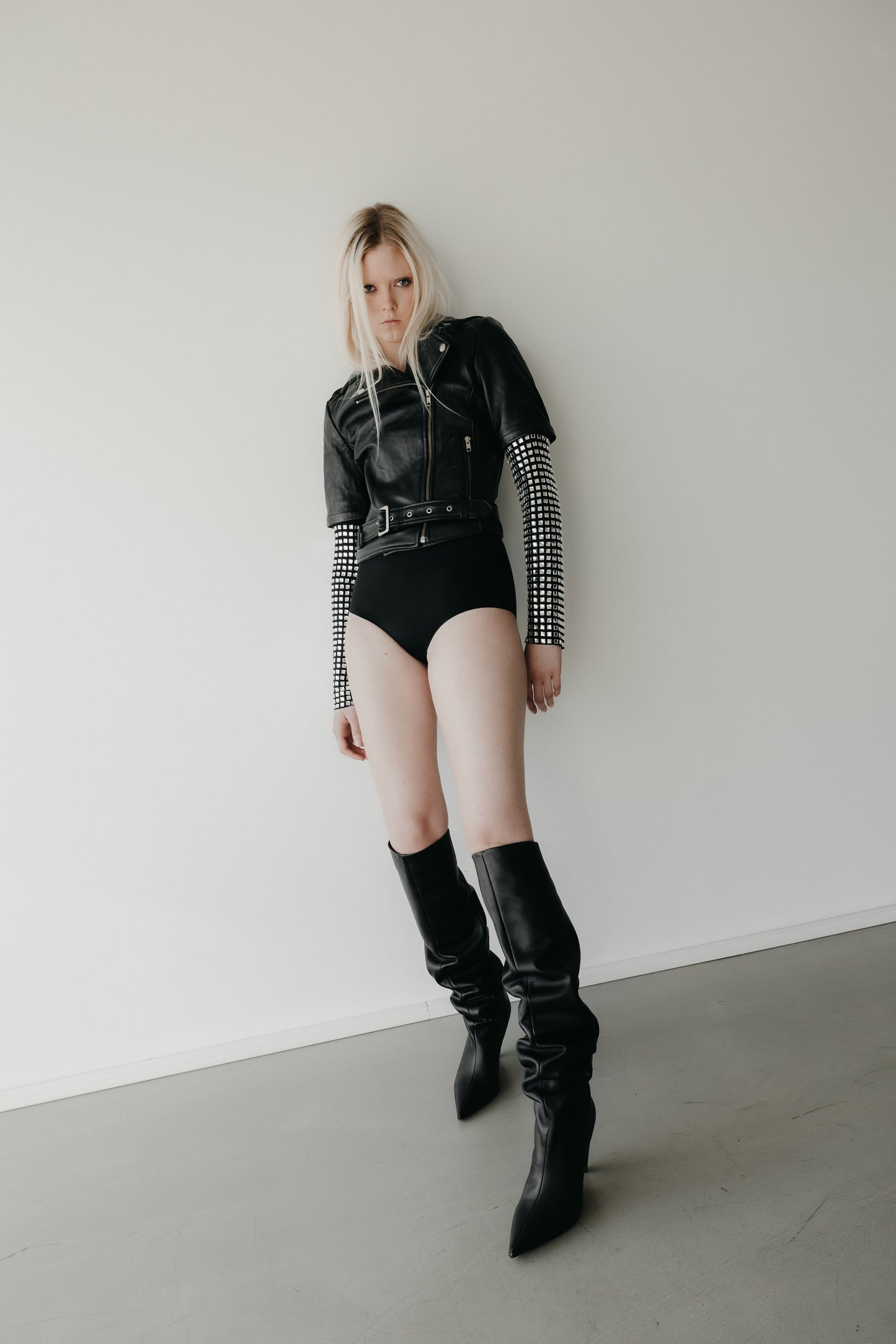 Sylvia Leather Biker with Crystal Sleeves