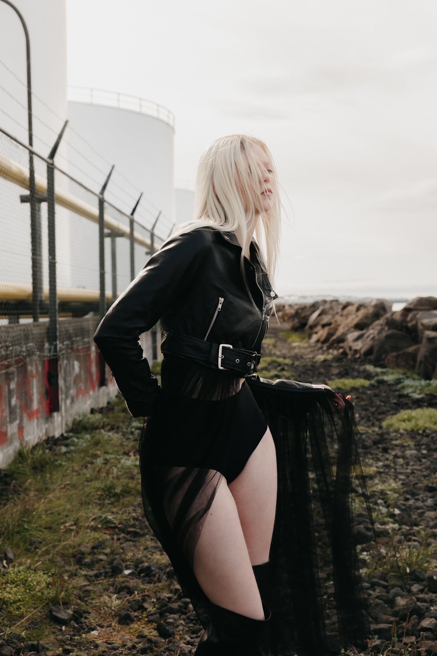 Anita Leather Biker with Mesh Skirt