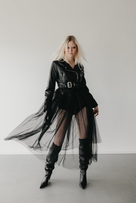 Anita Leather Biker with Mesh Skirt